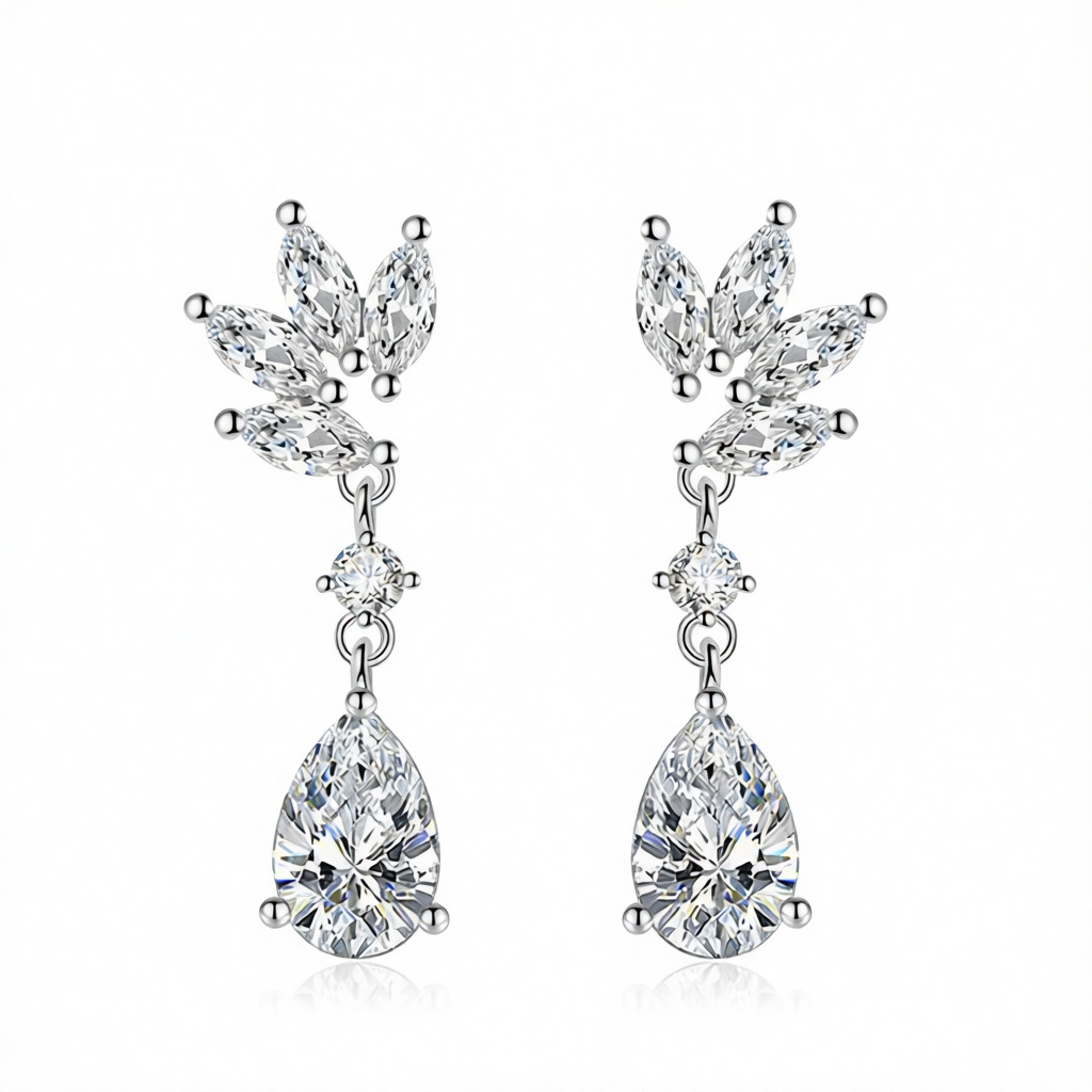 Cubic Zirconia & Clear Crystal Botanical Drop Earrings