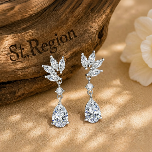 Cubic Zirconia & Clear Crystal Botanical Drop Earrings