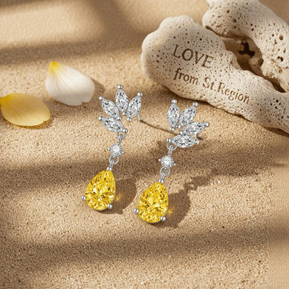 Cubic Zirconia and Yellow Crystal Botanical Drop Earrings, drop earrings for women, lifestyle look