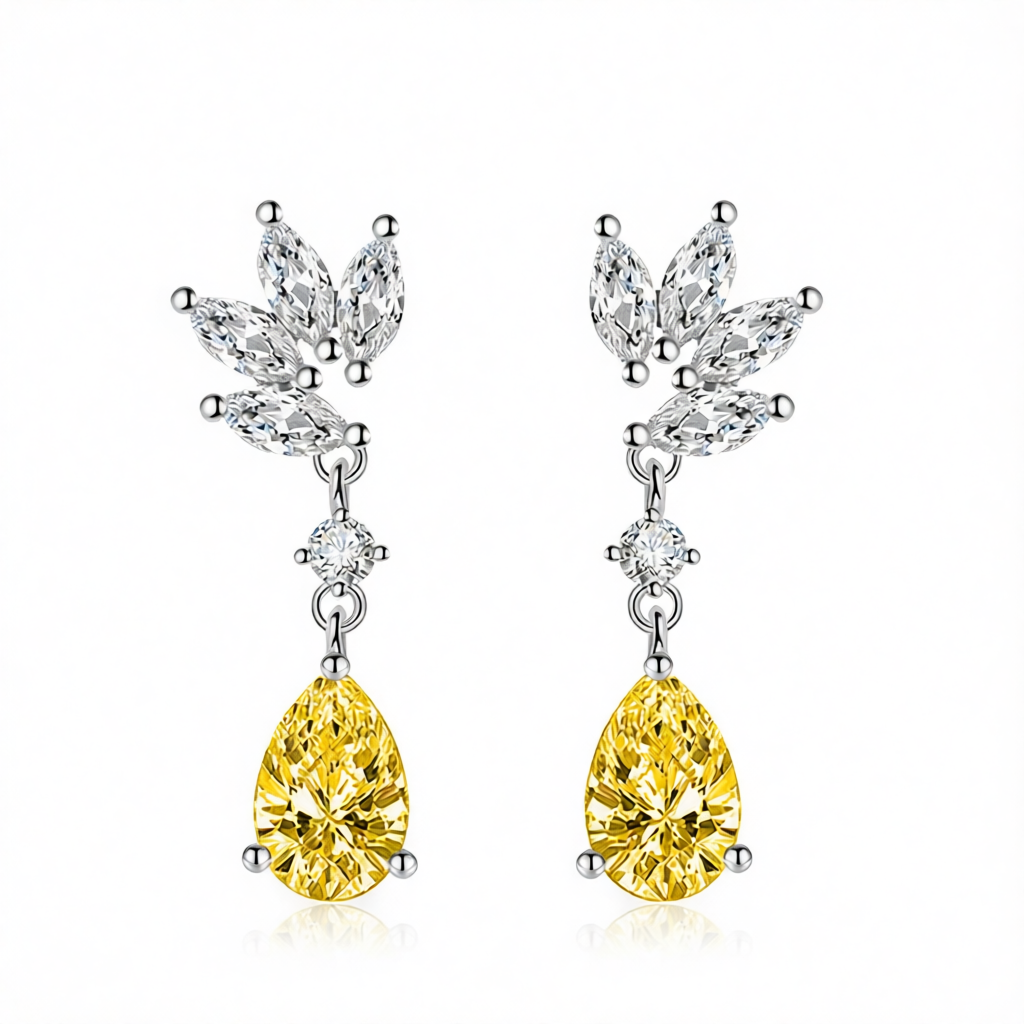 Cubic Zirconia & Yellow Crystal Botanical Drop Earrings