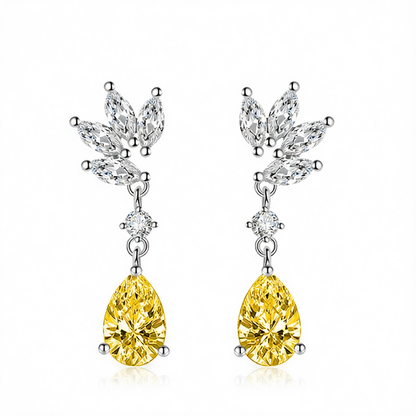 Cubic Zirconia & Yellow Crystal Botanical Drop Earrings