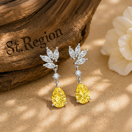 Cubic Zirconia & Yellow Crystal Botanical Drop Earrings