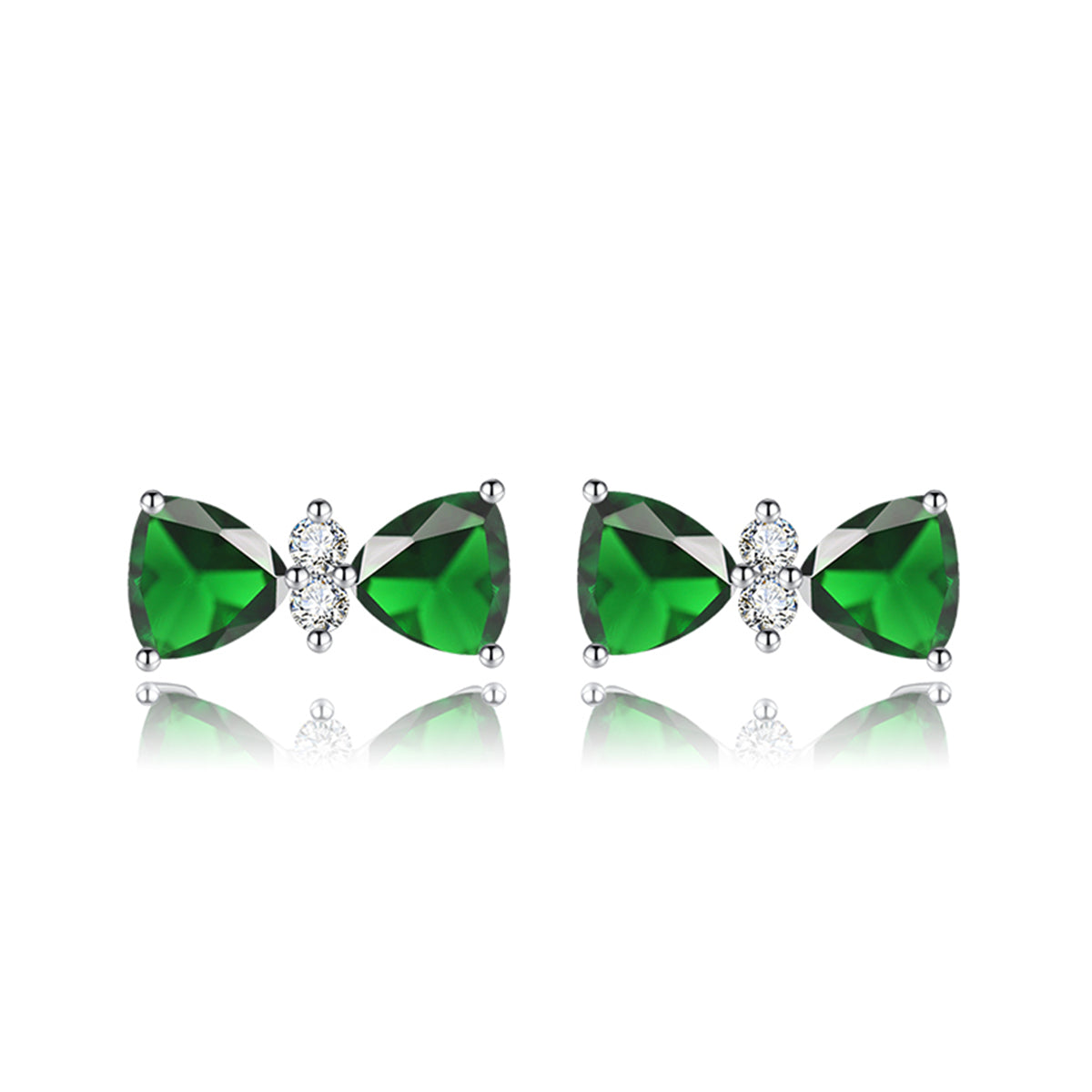 Cubic Zirconia & Green Crystal Bow Stud Earrings