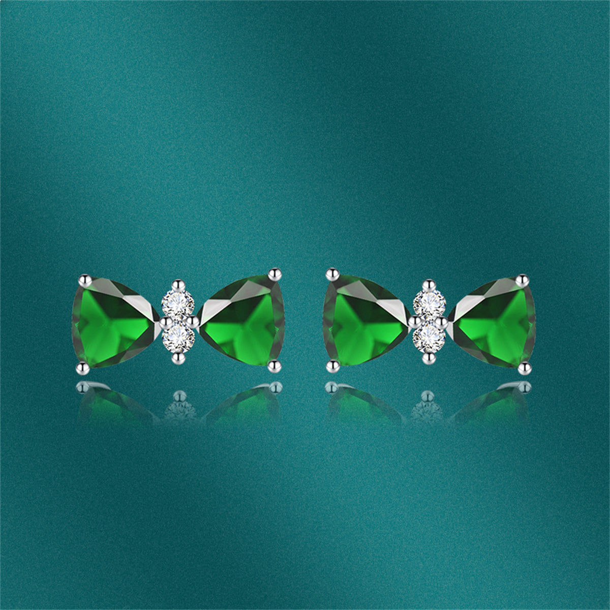 Cubic Zirconia & Green Crystal Bow Stud Earrings