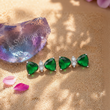 Cubic Zirconia & Green Crystal Bow Stud Earrings