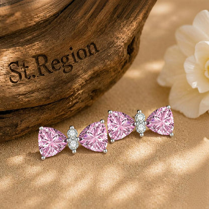 Cubic Zirconia and Pink Crystal Bow Stud Earrings, cubic zirconia stud earrings for women, front view