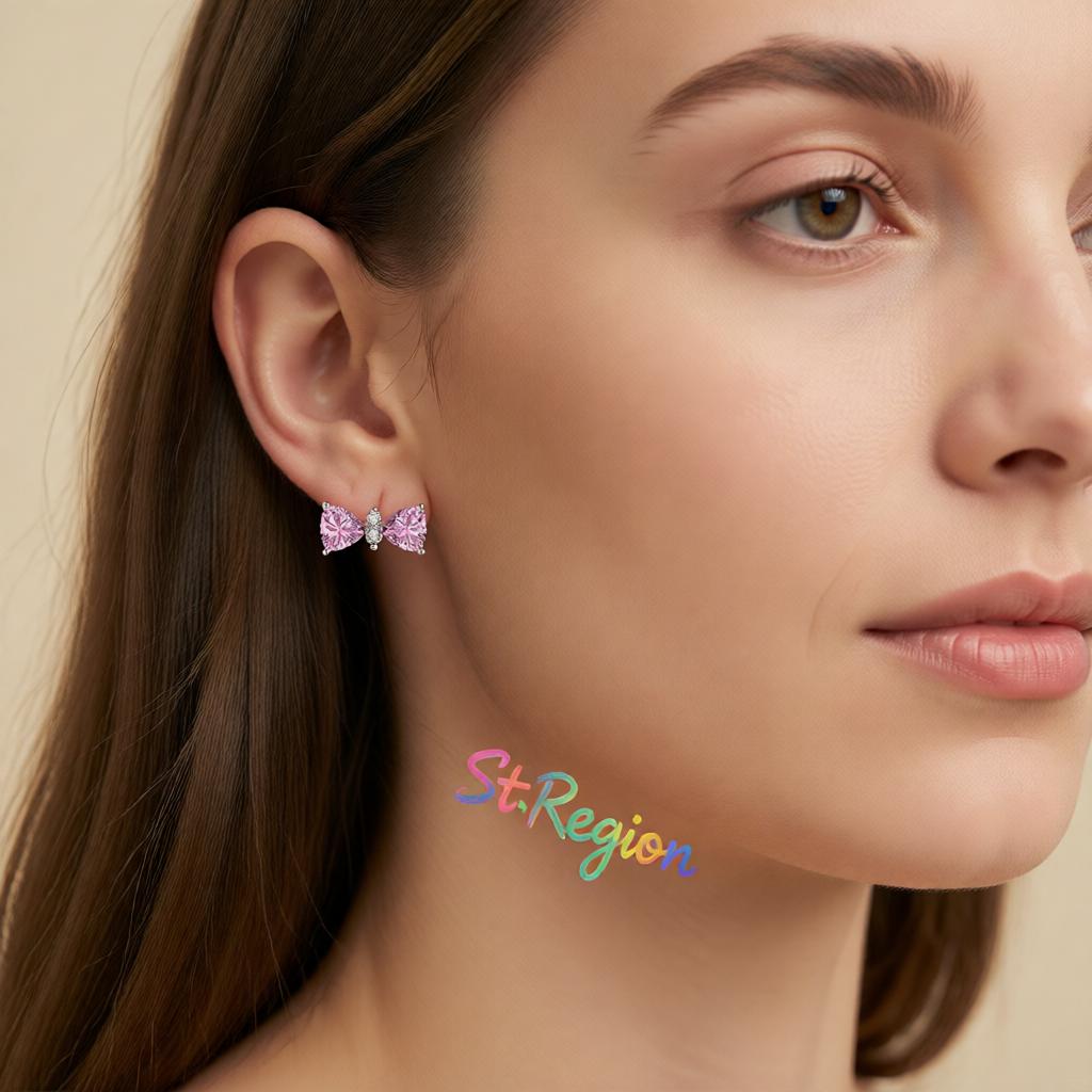 Cubic Zirconia and Pink Crystal Bow Stud Earrings, cubic zirconia stud earrings for women, styled look
