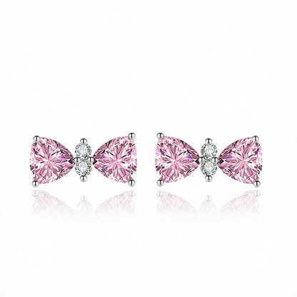 Cubic Zirconia & Pink Crystal Bow Stud Earrings