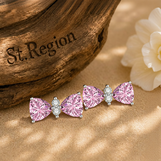 Cubic Zirconia & Pink Crystal Bow Stud Earrings