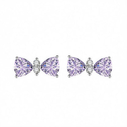 Cubic Zirconia and Purple Crystal Bow Stud Earrings, cubic zirconia stud earrings for women, botanical inspired, side view