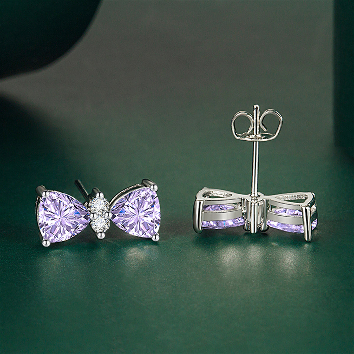 Purple Crystal & Cubic Zirconia Silver-Plated Bow Stud Earrings