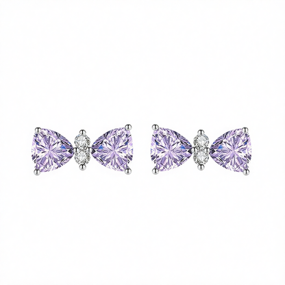 Cubic Zirconia & Purple Crystal Bow Stud Earrings