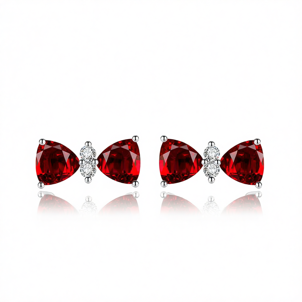 Cubic Zirconia & Red Crystal Bow Stud Earrings