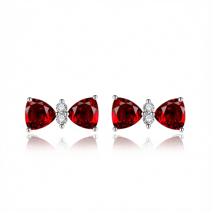 Cubic Zirconia & Red Crystal Bow Stud Earrings
