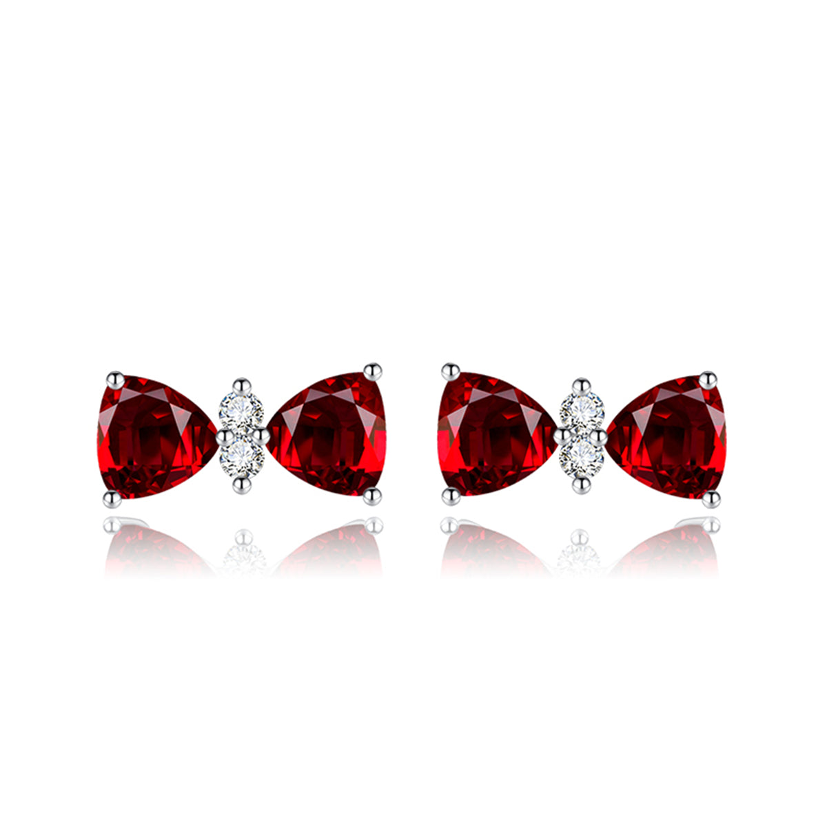 Red Crystal & Cubic Zirconia Silver-Plated Bow Stud Earrings