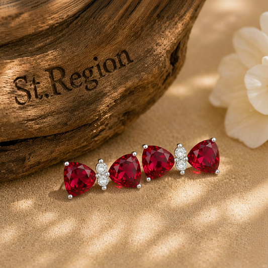 Cubic Zirconia & Red Crystal Bow Stud Earrings