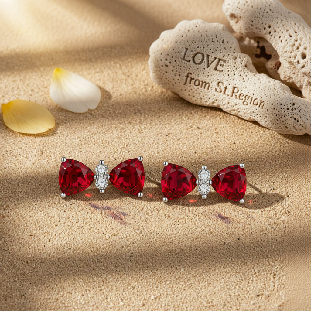 Cubic Zirconia & Red Crystal Bow Stud Earrings