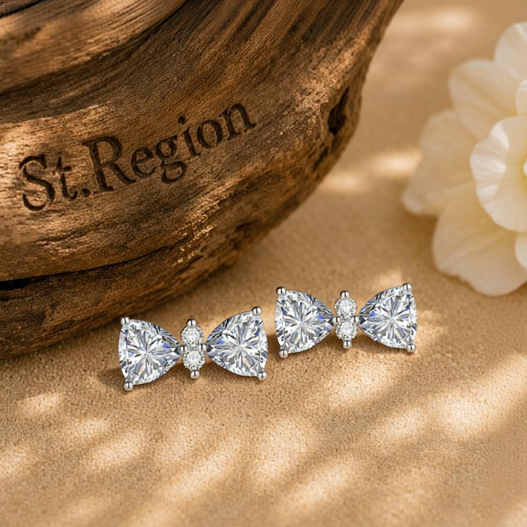 Cubic Zirconia and Clear Crystal Bow Stud Earrings, cubic zirconia stud earrings for women, elegant gift for her, front view