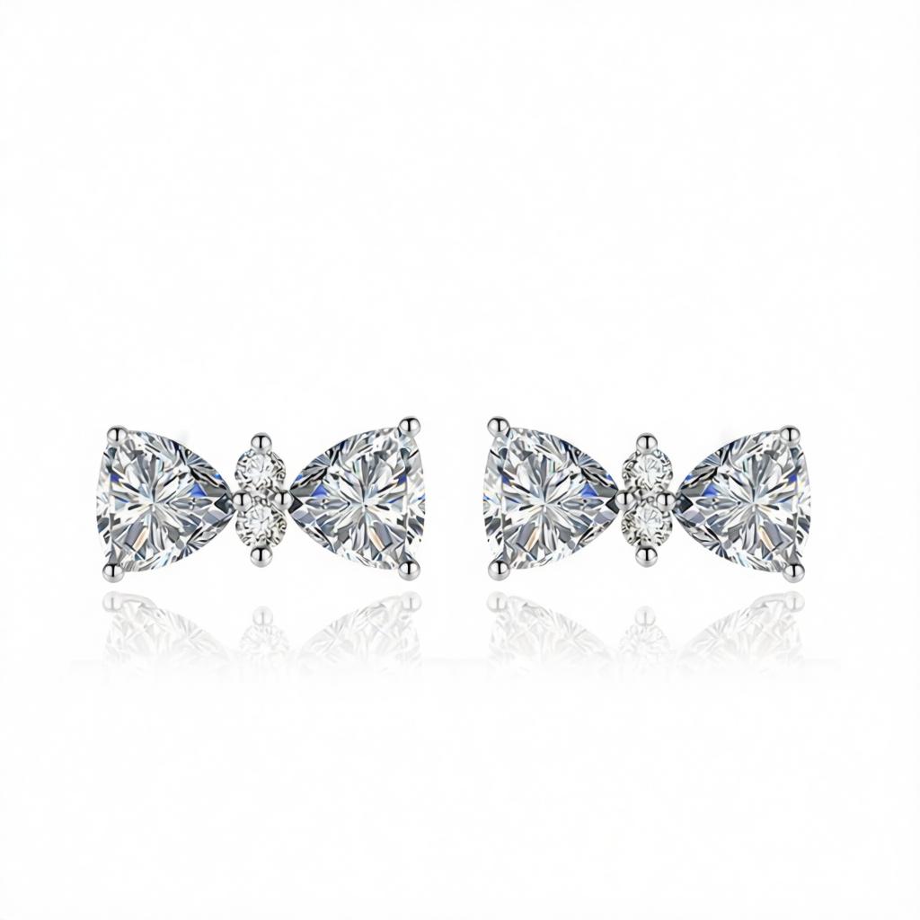 Cubic Zirconia and Clear Crystal Bow Stud Earrings, cubic zirconia stud earrings for women, elegant gift for her, side view