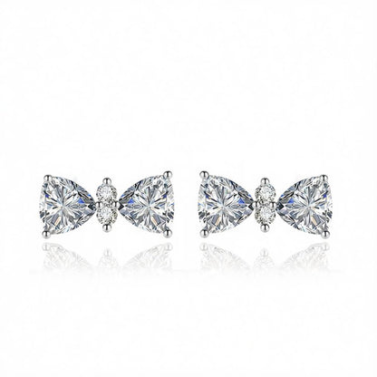 Cubic Zirconia and Clear Crystal Bow Stud Earrings, cubic zirconia stud earrings for women, elegant gift for her, side view