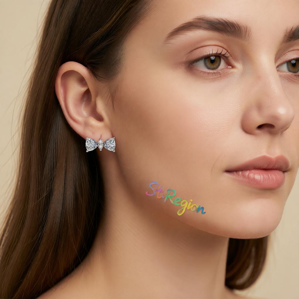 Cubic Zirconia and Clear Crystal Bow Stud Earrings, cubic zirconia stud earrings for women, elegant gift for her, styled look