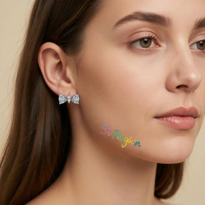 Cubic Zirconia and Clear Crystal Bow Stud Earrings, cubic zirconia stud earrings for women, elegant gift for her, styled look
