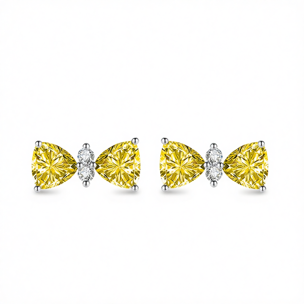 Cubic Zirconia & Yellow Crystal Bow Stud Earrings