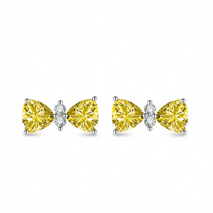 Cubic Zirconia & Yellow Crystal Bow Stud Earrings