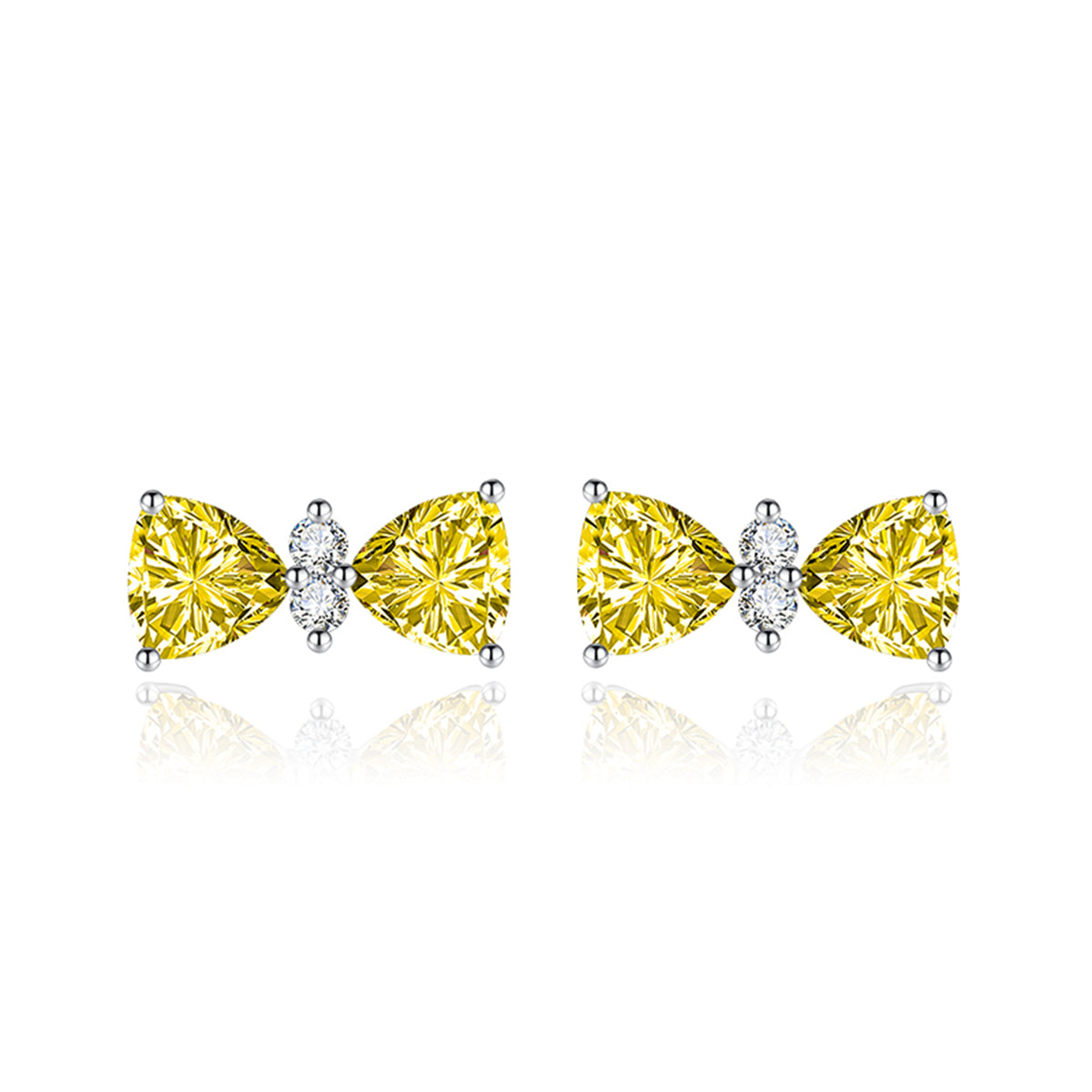 Cubic Zirconia & Yellow Crystal Bow Stud Earrings
