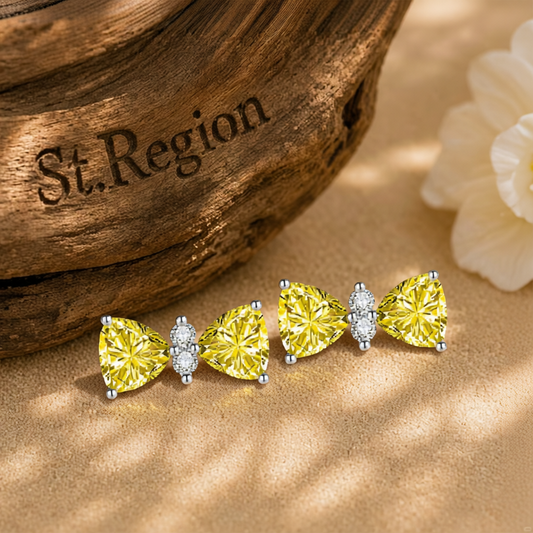 Cubic Zirconia & Yellow Crystal Bow Stud Earrings