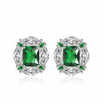 Green Radiant and Marquise Crystal Silvertone Oval Stud Earrings, cubic zirconia stud earrings for women, side view