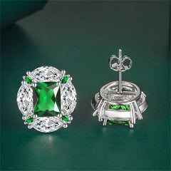 Green Radiant & Marquise Crystal Silver-Plated Oval Stud Earrings