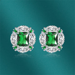 Green Radiant & Marquise Crystal Silver-Plated Oval Stud Earrings