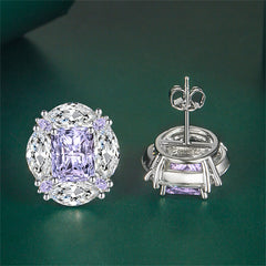 Purple Radiant & Marquise Crystal Silver-Plated Oval Stud Earrings