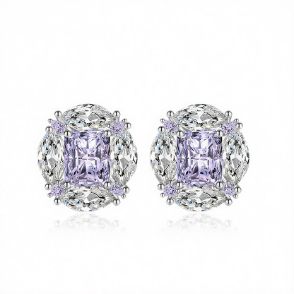 Purple Radiant & Marquise Crystal Silvertone Oval Stud Earrings