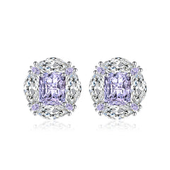 Purple Radiant & Marquise Crystal Silver-Plated Oval Stud Earrings