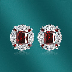 Red Radiant & Marquise Crystal Silver-Plated Oval Stud Earrings