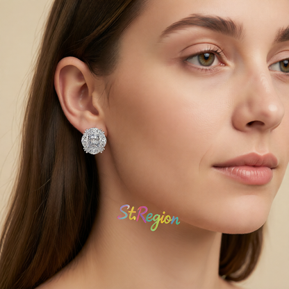 Clear Radiant & Marquise Crystal Silvertone Oval Stud Earrings