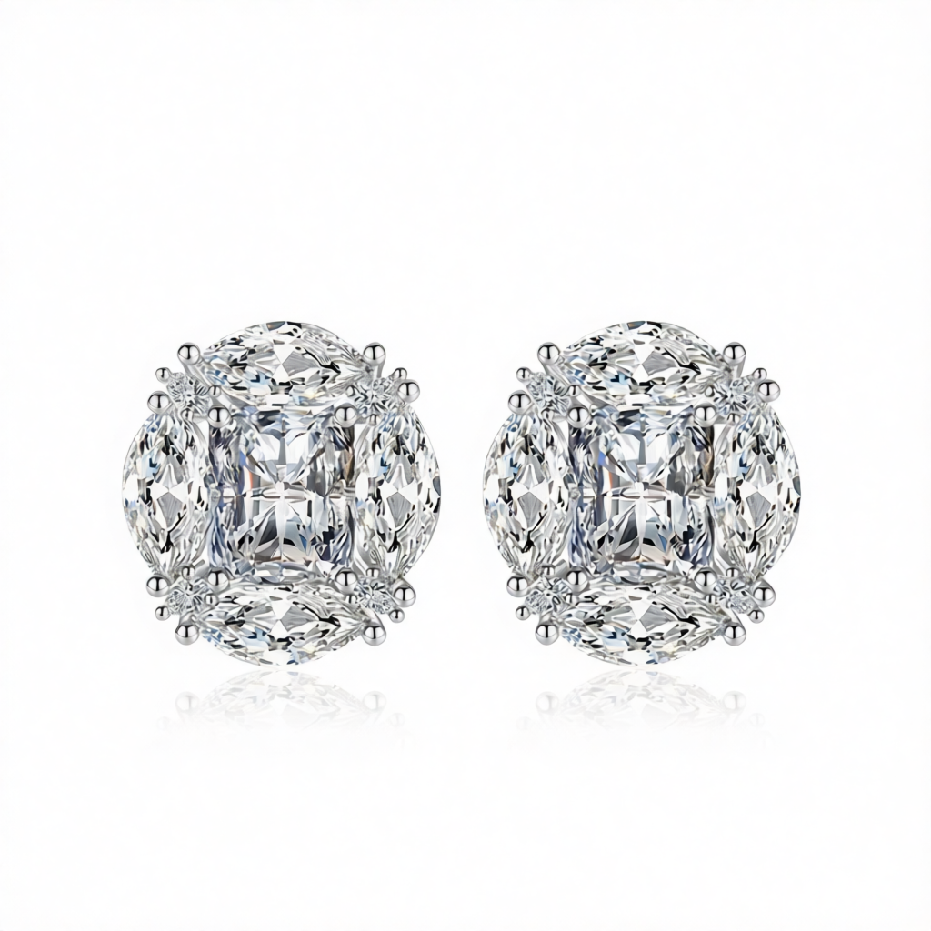 Clear Radiant & Marquise Crystal Silvertone Oval Stud Earrings