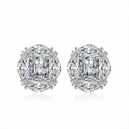 Clear Radiant & Marquise Crystal Silvertone Oval Stud Earrings