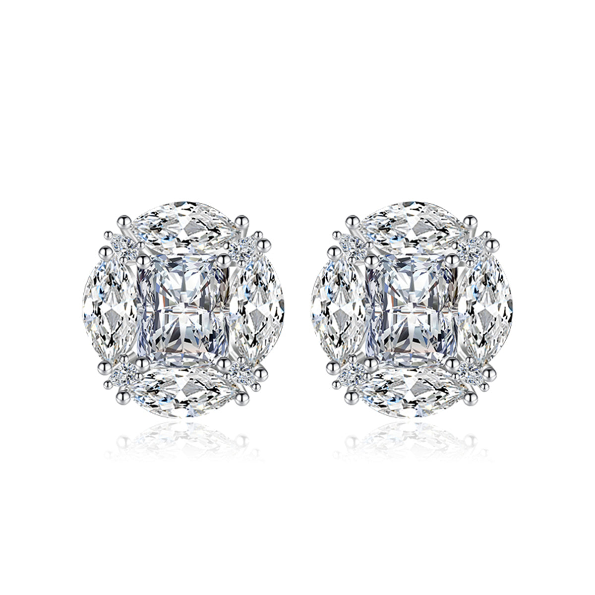 Clear Radiant & Marquise Crystal Silver-Plated Oval Stud Earrings