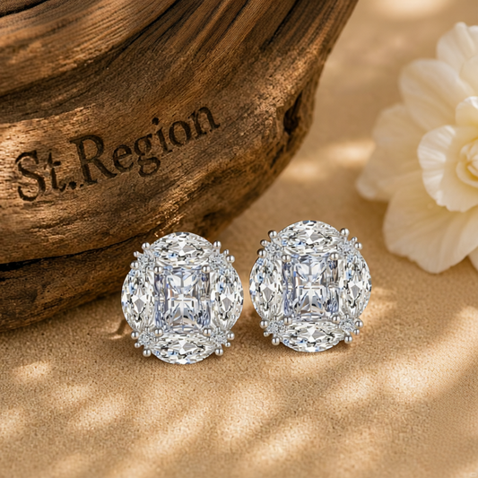Clear Radiant & Marquise Crystal Silvertone Oval Stud Earrings