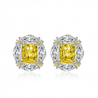 Yellow Radiant and Marquise Crystal Silvertone Oval Stud Earrings, cubic zirconia stud earrings for women, side view