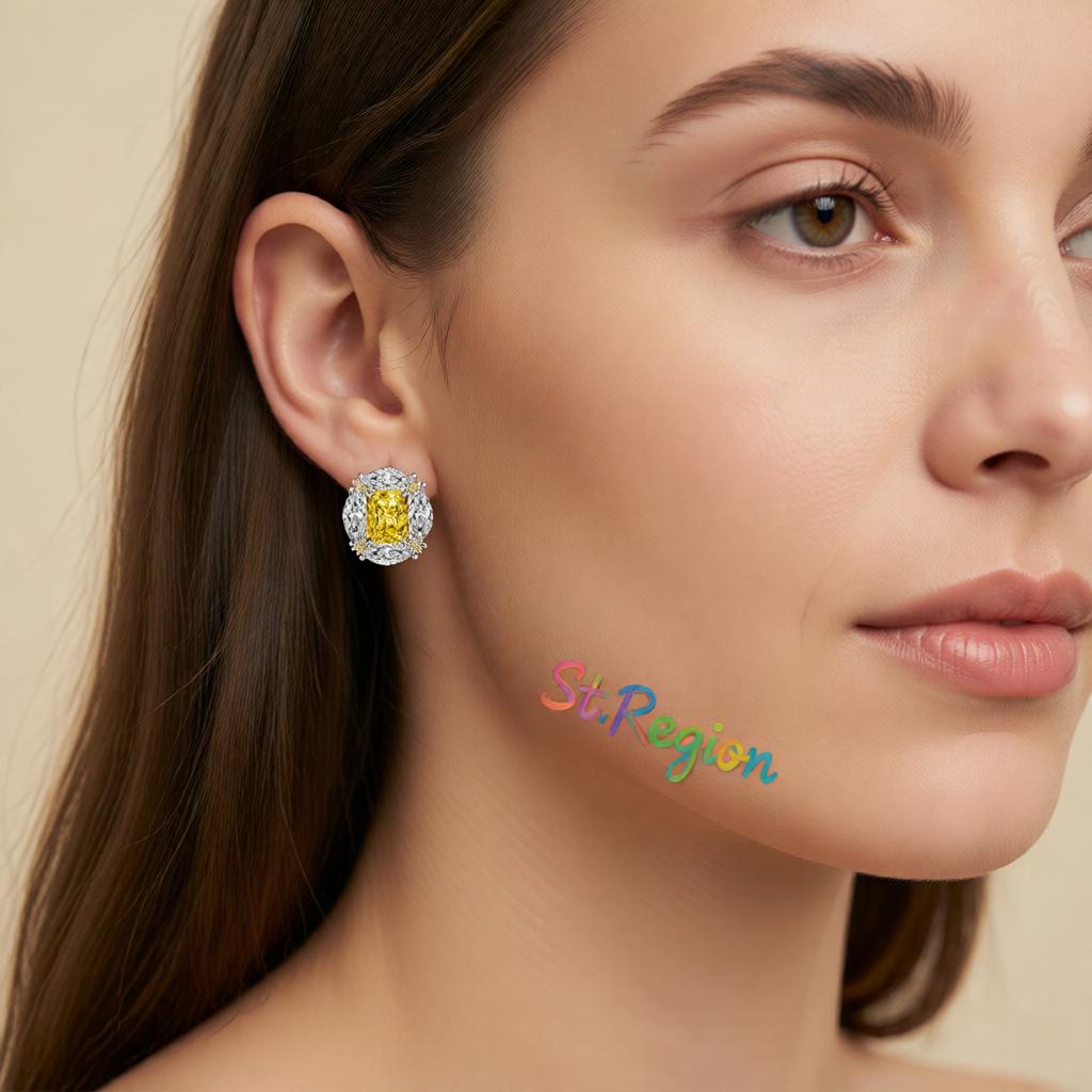 Yellow Radiant and Marquise Crystal Silvertone Oval Stud Earrings, cubic zirconia stud earrings for women, styled look