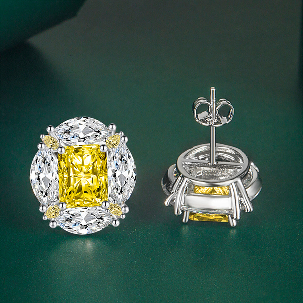 Yellow Radiant & Marquise Crystal Silver-Plated Oval Stud Earrings