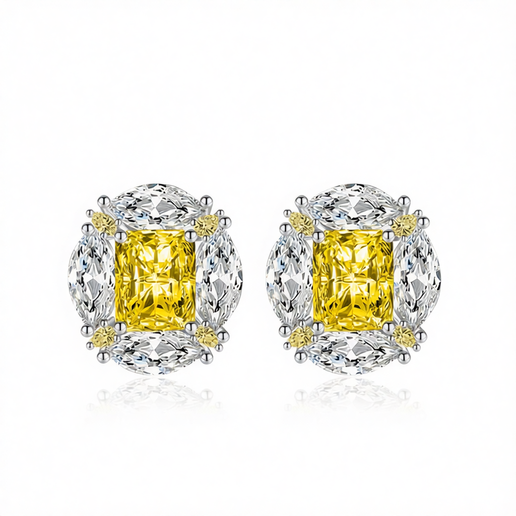 Yellow Radiant & Marquise Crystal Silvertone Oval Stud Earrings