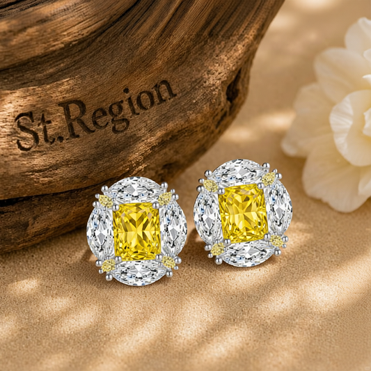 Yellow Radiant & Marquise Crystal Silvertone Oval Stud Earrings