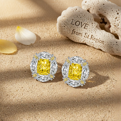 Yellow Radiant & Marquise Crystal Silvertone Oval Stud Earrings