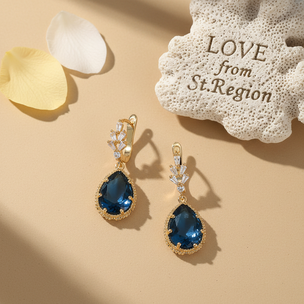 Blue Crystal & Cubic Zirconia Drop Huggie Earring - Street Region