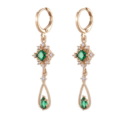 Emerald Crystal & Cubic Zirconia Goldtone Rhombus Drop Huggie Earrings - Street Region